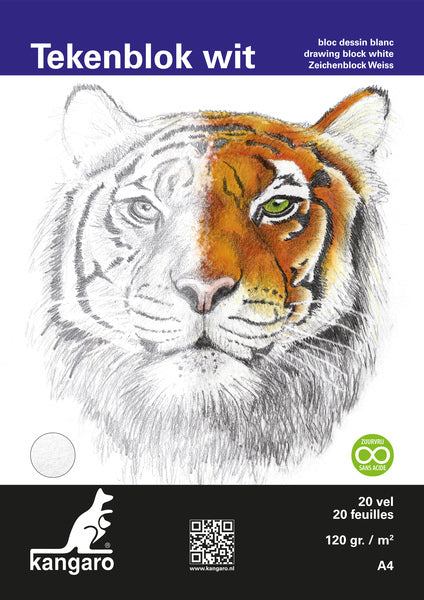 Kangaro Kangaro K-5340 Bloc de dessin A4 120 GR 20 Feuille de colle à grain fin blanc collé