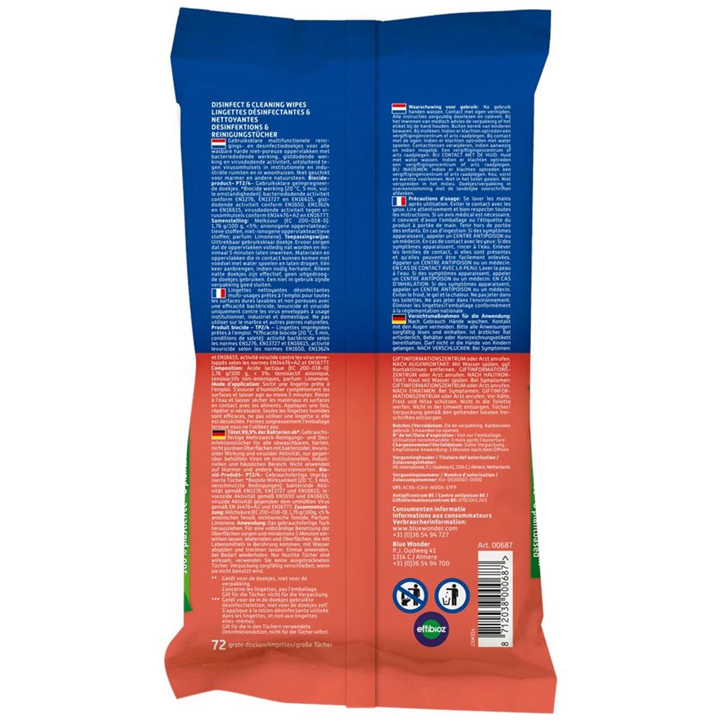 Lingettes désinfectantes Blue Wonder 72 pcs.