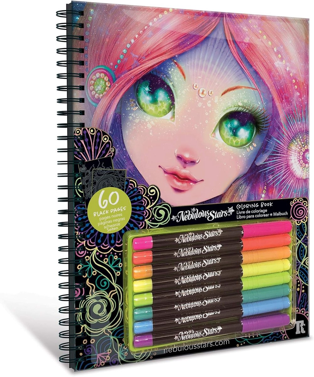 Étoiles nébuleuses - livre de coloriage - couleur sur papier noir - stylos gel métallisés - couleurs