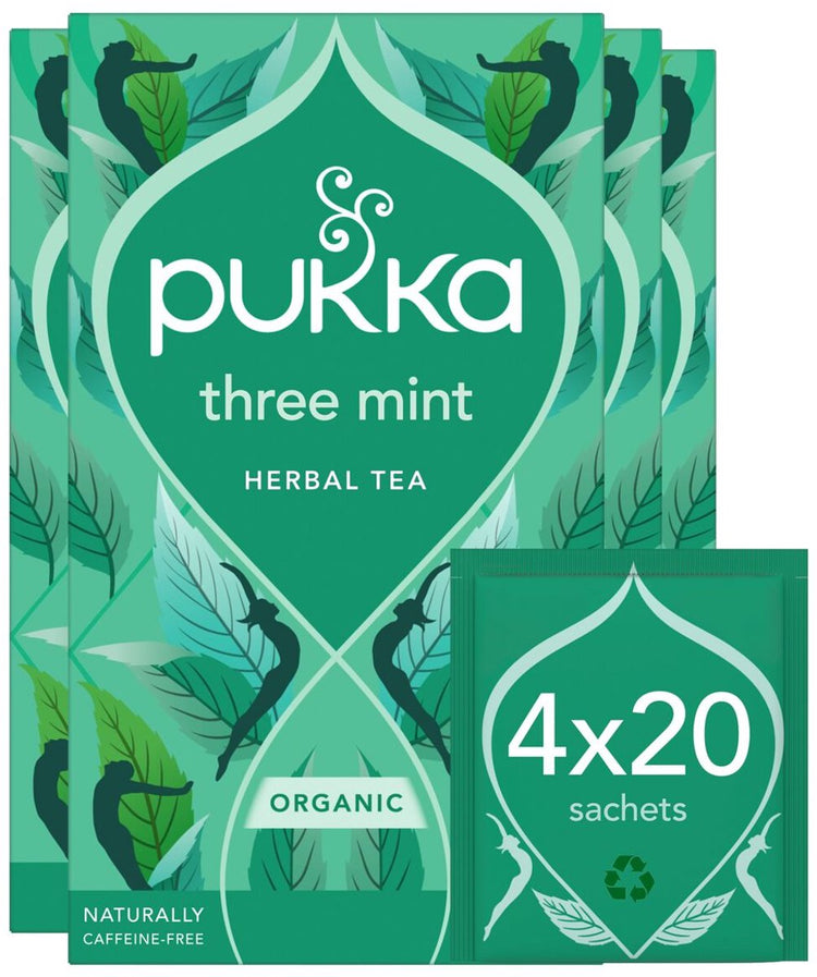 Thé Pukka trois menthes - 80 sachets de thé - tisane biologique - 4 x 20 sachets - pack économique de thé