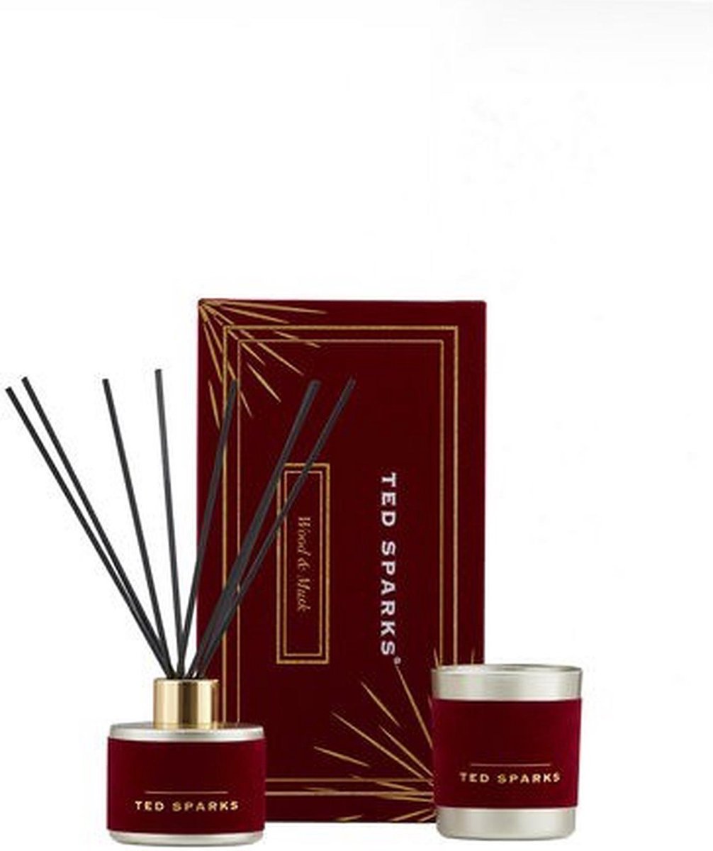 Ted Sparks - coffret cadeau collection velours - diffuseur de bâtonnets de parfum bougie parfumée - musc de bois