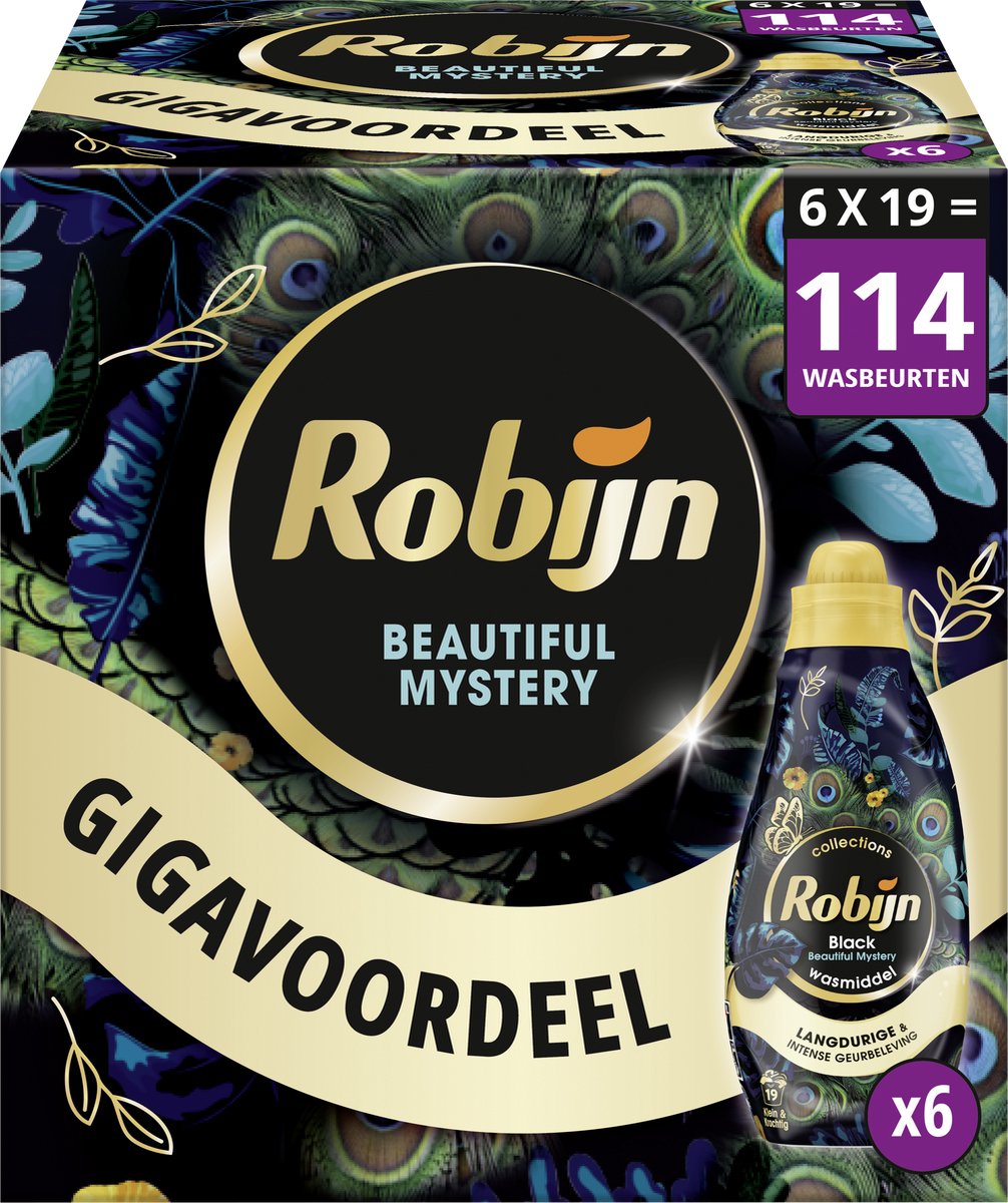 Robijn - détergent liquide - petit puissant - beau mystère - 6 bouteilles 114 lavages - pack économique