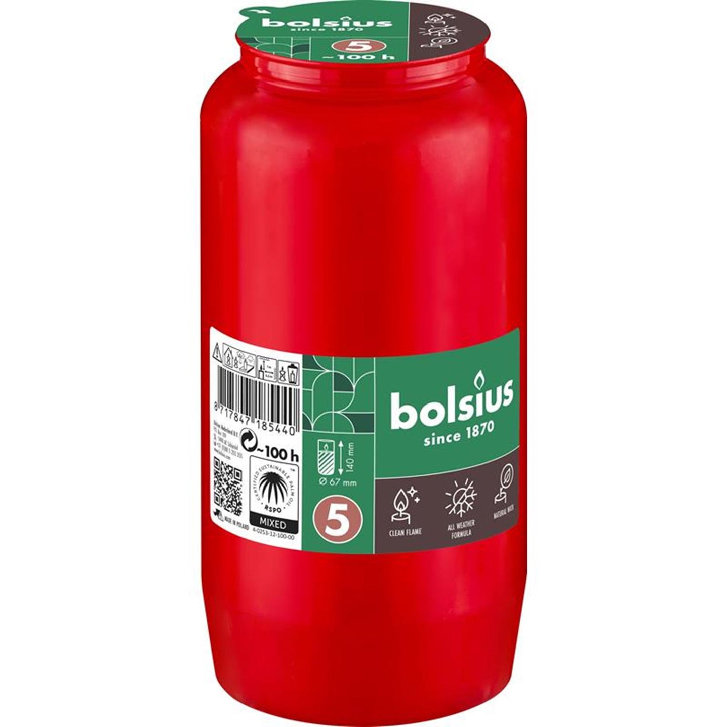 Lampe funéraire Bolsius compo n°5 rouge