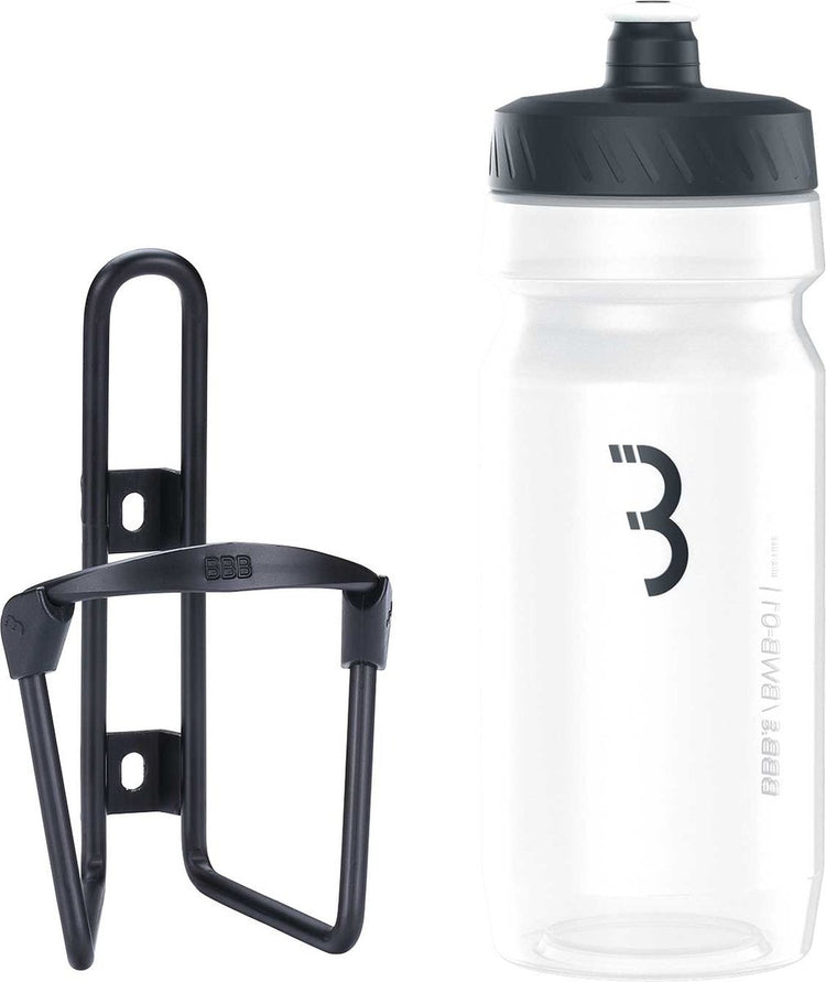 Réservoir de carburant vélo Bbb - porte-bouteille en aluminium avec bouteille - 550 ml - noir mat transparent - vélo de course VTT - porte-gourde vélo - bbc-03c