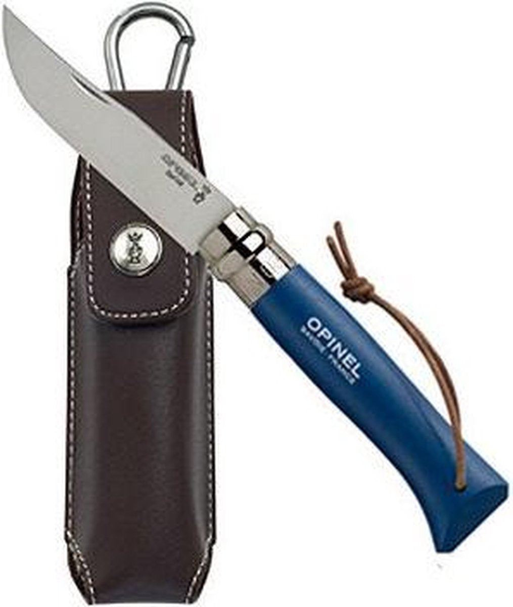 Opinel - couteau de poche - non. 08 - bois avec étui - bleu