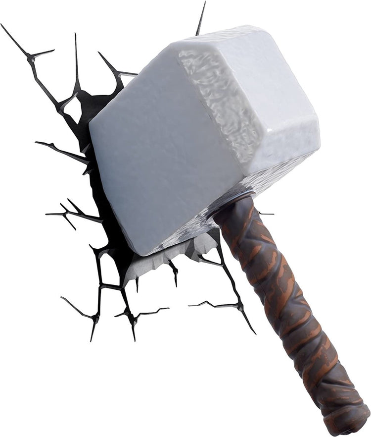Applique murale Marvel 3dlightfx Thor Hammer - Lampe de nuit LED 3D pour chambre d'enfant - Sans fil avec effet d'impact réaliste
