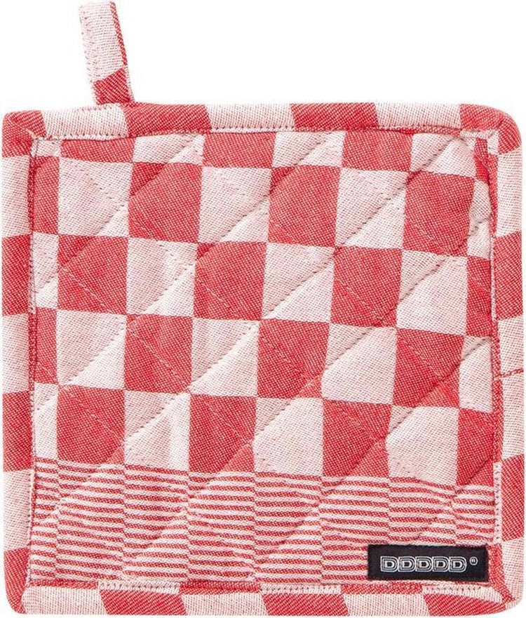 Ddddd manique barbecue - lot de 2 - coton - à carreaux - avec boucle de suspension - 21x21 cm - rouge