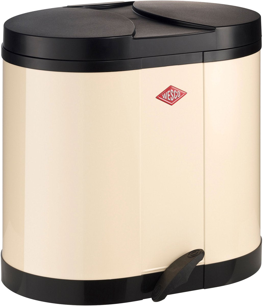 Poubelle éco-collecteur Wesco | 30 litres | poubelle à pédale duo (2x15 litres) | métal - amande | tri des déchets - fabriqué en Allemagne