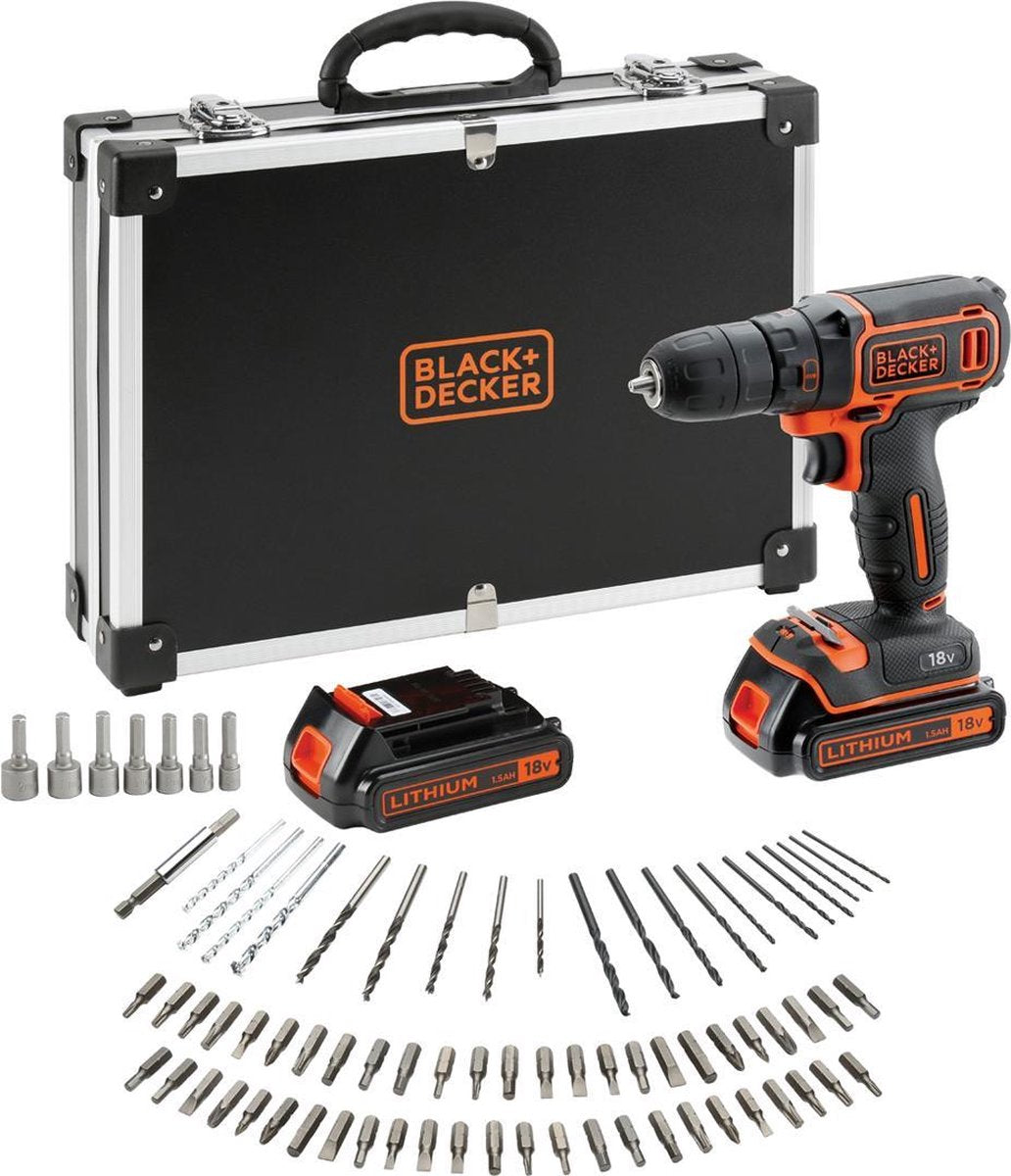 Kit perceuse-visseuse Black+decker 18 V avec Flight Case d'accessoires - bdcdc18bafc-qw