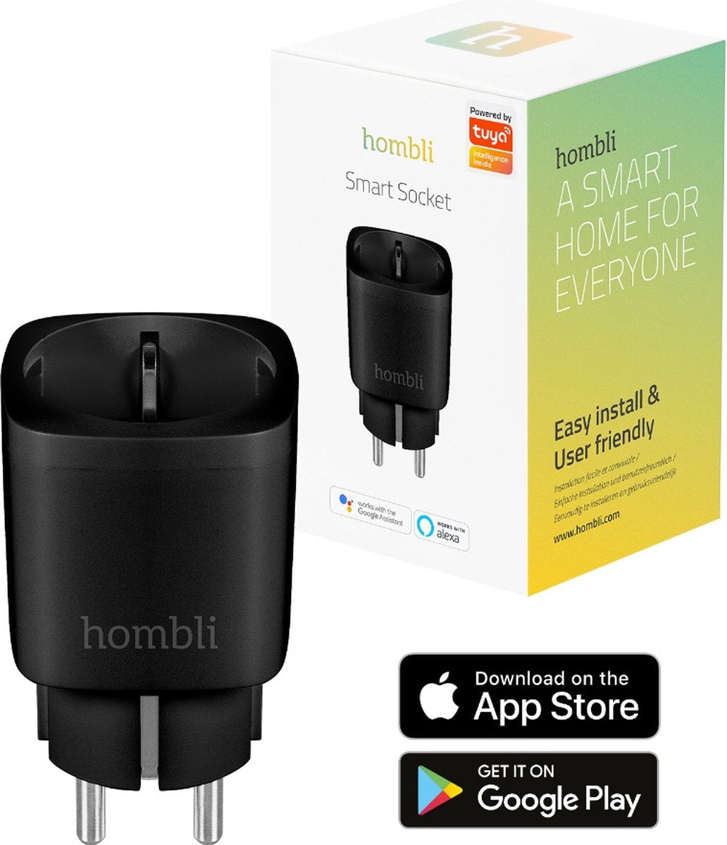 Prise intelligente Hombli - prise intelligente avec contrôle par application - prise WiFi - minuterie pour l'intérieur - compteur d'énergie - compatible avec Amazon Alexa et Google Home - 1 pièce - noir