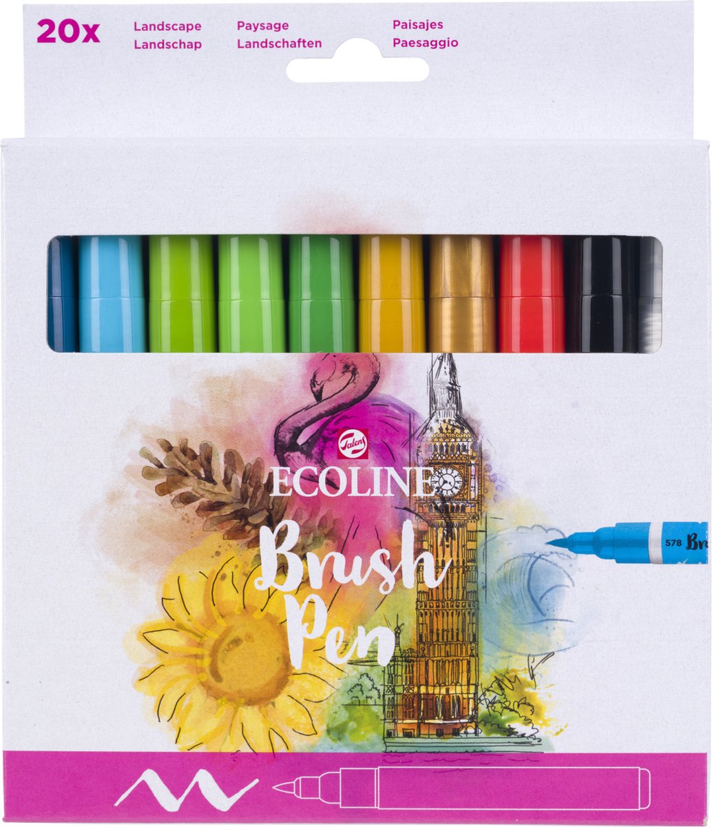 Bruynzeel Ecoline Brush Brush Pen Set Landscapes, 20 couleurs