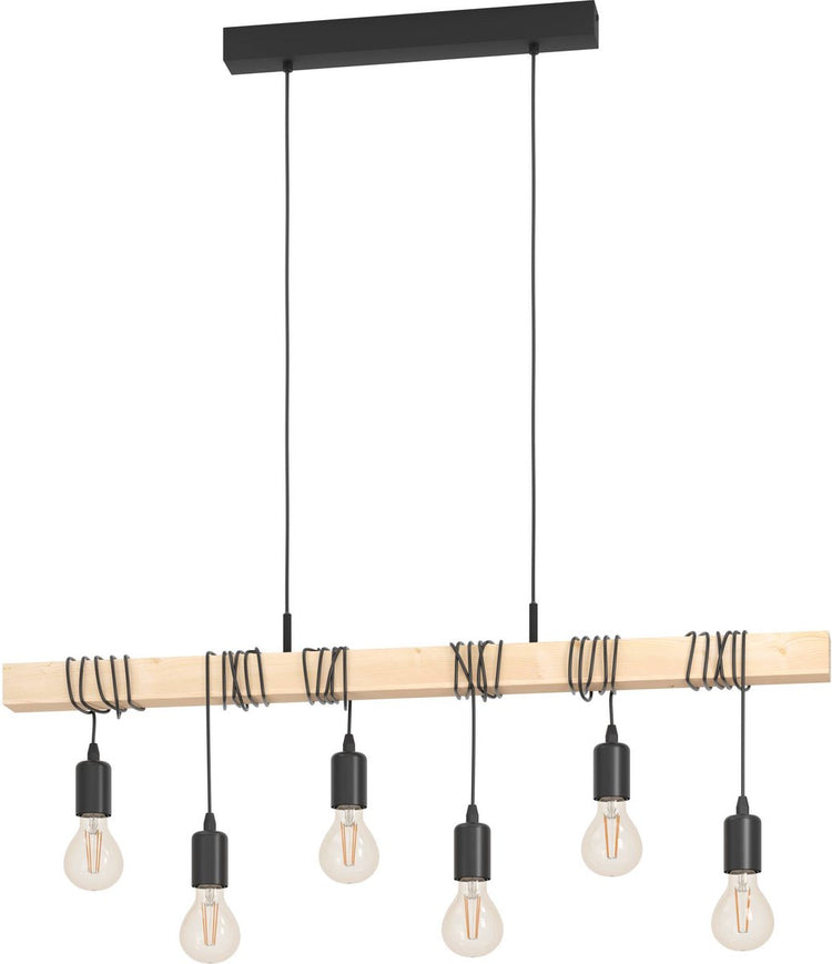 Lampe suspendue Eglo townshend - e27 - 100 cm - marron noir - bois fsc
