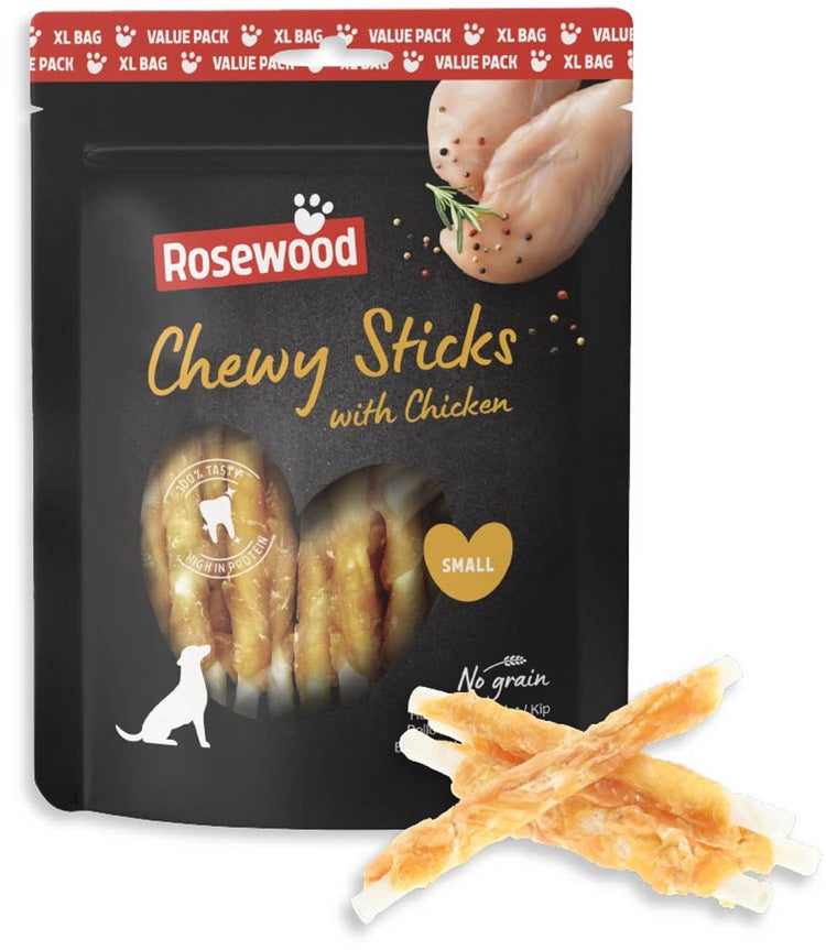 Bâtonnets à mâcher en bois de rose pour chien, poulet, petit - bâtonnets à mâcher en peau de vache - pack économique 500 g - sans céréales - sans additifs artificiels