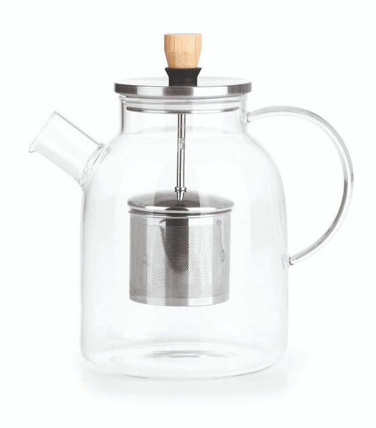 Théière Beem en verre, théière en verre avec filtre à thé – 1,5 l, verre bambou acier inoxydable