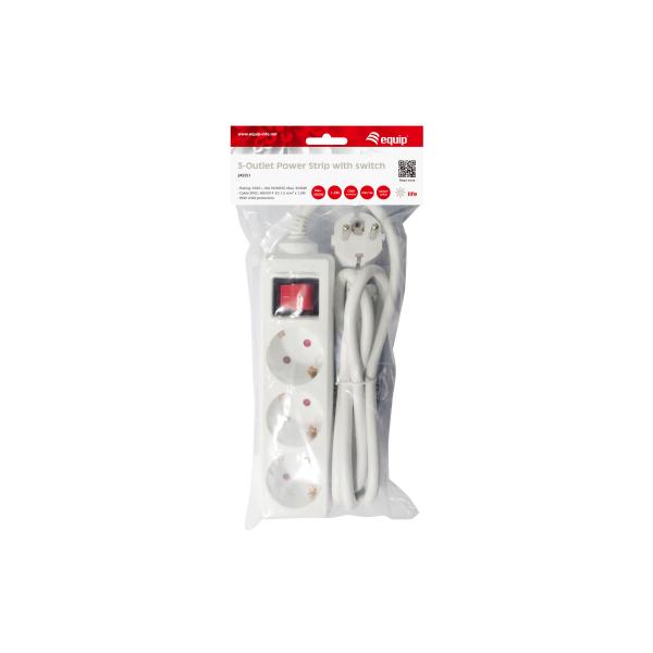Équipez-vous 245551 bande à 3 sorts avec interrupteur, outlet (s) à l'intérieur (s), type F, 1,5 mm², 1,5 m, blanc