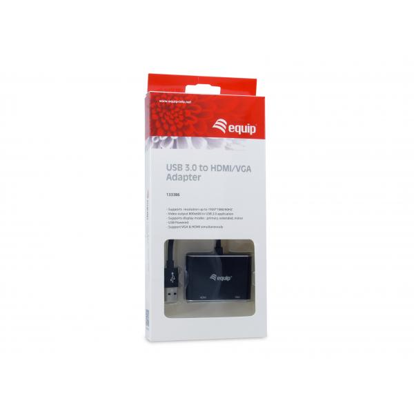 Équipage Équiper 133386 Adaptateur VGA USB vers HDMI, USB 3,2 Gen 1 Type-A, sortie HDMI, 1920 x 1080 pixels