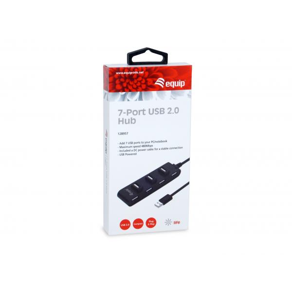 Équipement d'équipement 128957 HUB USB 2.0 à 7 ports, USB 2.0, USB 2.0, 480 Mbit S, noir