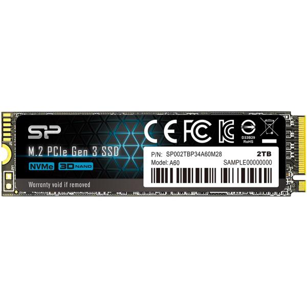 Silicon Power Silicon SP002TBP34A60M28 ACE A60 SSD, 2 TB, PCIE GEN3X4, NVME 1.3, SLC, 2200 1600 MB S, HMB