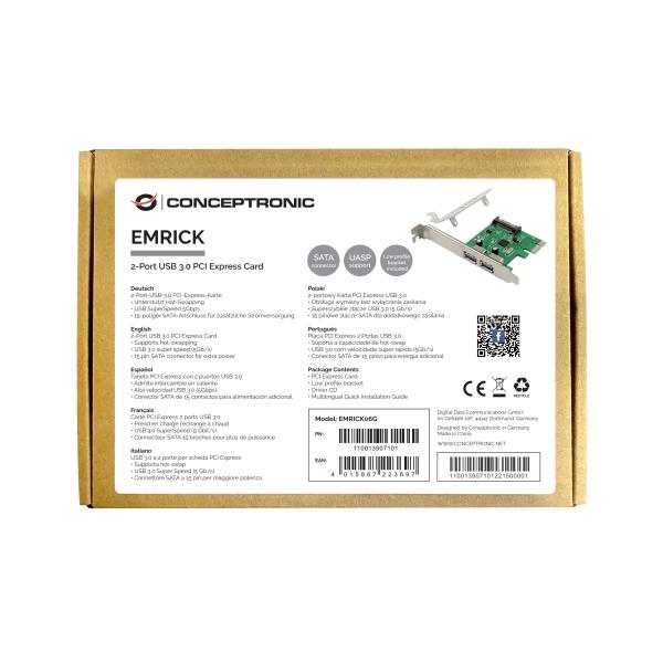 Concepttronic Concepttronic Emrick06g Emrick 2-Port USB 3.0 PCIe Carte, PCIe, USB 3.2 Gen 1 (3.1 Gen 1) PCI 2.0, SA