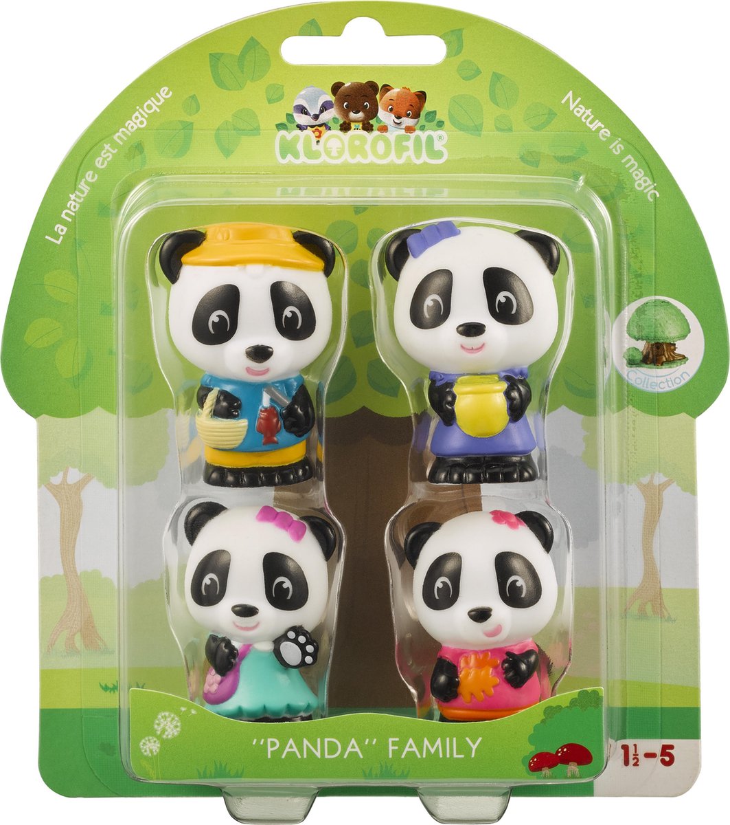 Klorofil le panda ensemble de jeu familial - ensemble de figurines de jeu - figurines familiales - jouets pour enfants - bao, jian, tam et coquelicot - à partir de 18 mois - 4 pièces