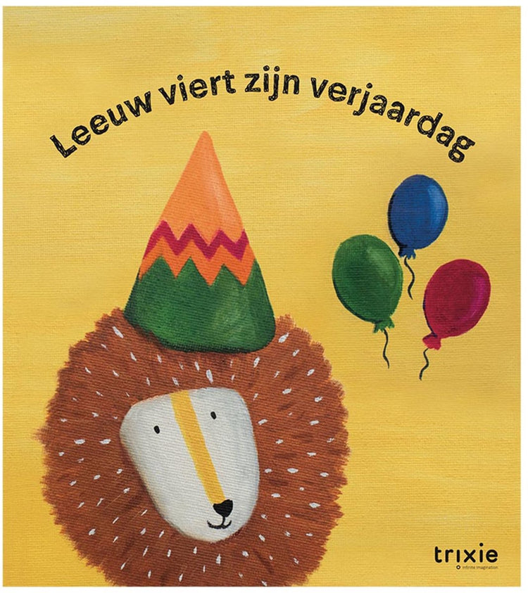 Livre d'histoires Trixie - Le lion fête son anniversaire - Livre cartonné pour les tout-petits - Anniversaire amitié - à partir de 3 ans