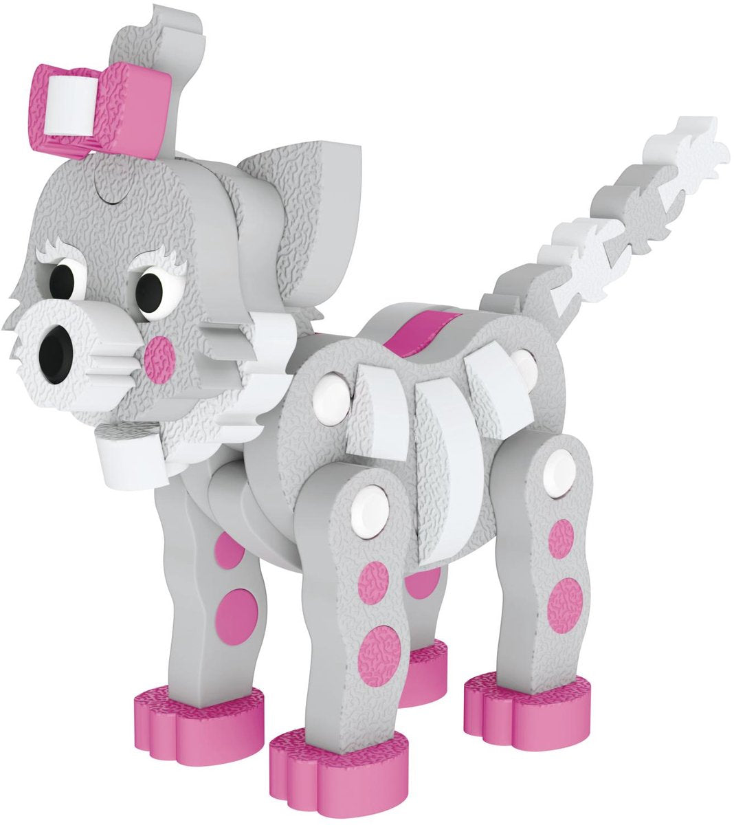 Eddy Toys Puzzle 3D Chat - Jeu de Construction 62 Pièces - Puzzle Figurine Chat 3D - Modèle à Assembler - Gris avec Détails Roses - à partir de 3 Ans