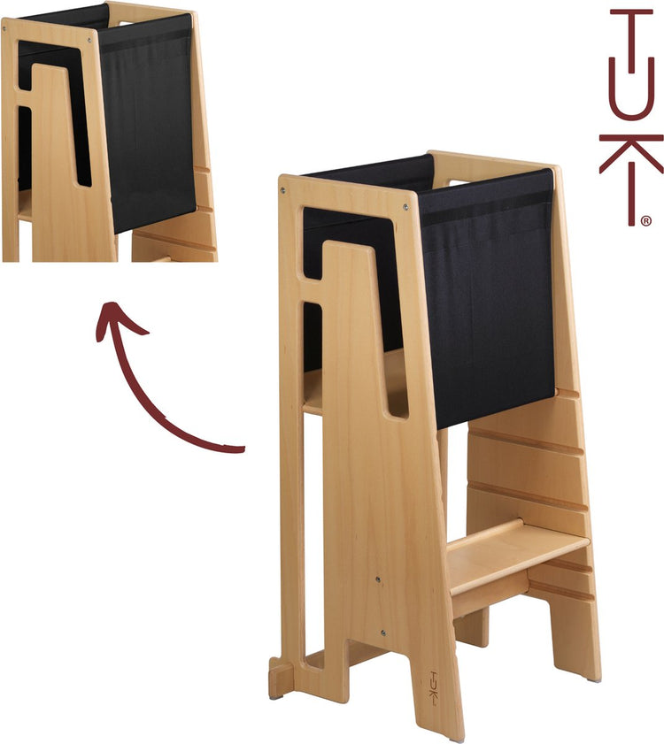 Tuki® découverte toile noir - tour d'apprentissage - tour d'apprentissage montessori - tour d'apprentissage aide de cuisine - tour d'apprentissage - protection antichute 360° - accessoires tour d'apprentissage - noir