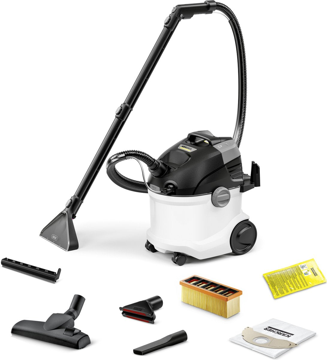 Kärcher se 5 nettoyeur de tapis - nettoyeur de taches - 4 à 4 litres - aspirateur eau et poussière - convient entre autres. sièges auto - chaises de bureau - canapés - paniers pour chiens, tapis, moquettes, chaises bébé et enfants