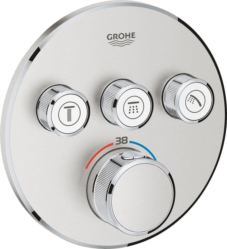 Robinet de douche thermostatique Grohe grohtherm smartcontrol - mitigeur à encastrer - avec inverseur - rond - acier inoxydable (supersteel)