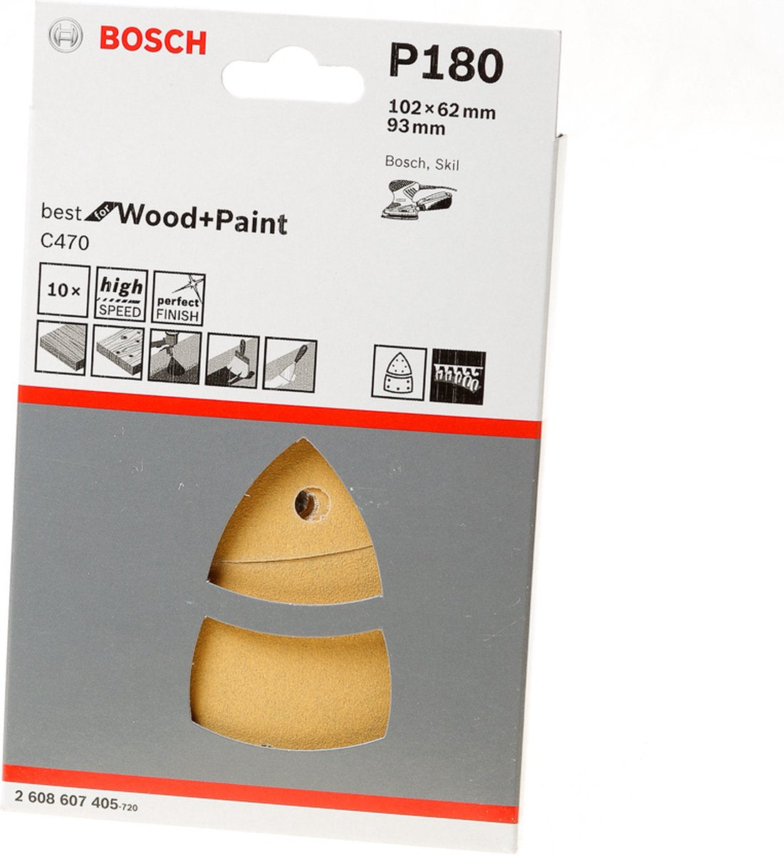 Bosch accessoires papier de verre expert c470 pour ponceuses multiples 102 x 62 mm, 93 mm, k180 10 pièces - 1 pièce(s) - 2608900889