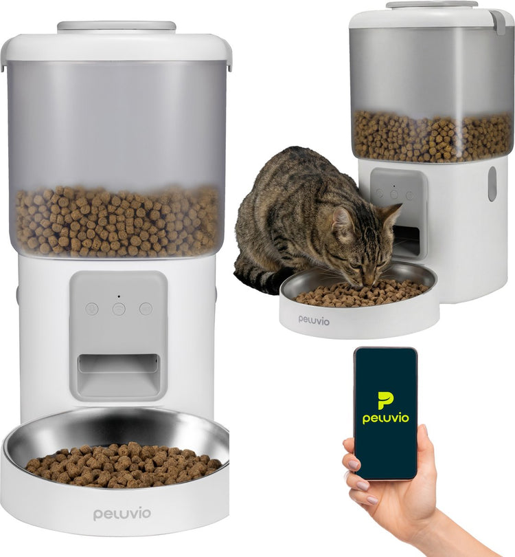Peluvio crispy avec application - gamelle automatique pour chat et chien - 4,5l croquettes 5-15 mm - gamelle en acier inoxydable - batterie de secours - audio - mangeoire automatique - distributeur de nourriture
