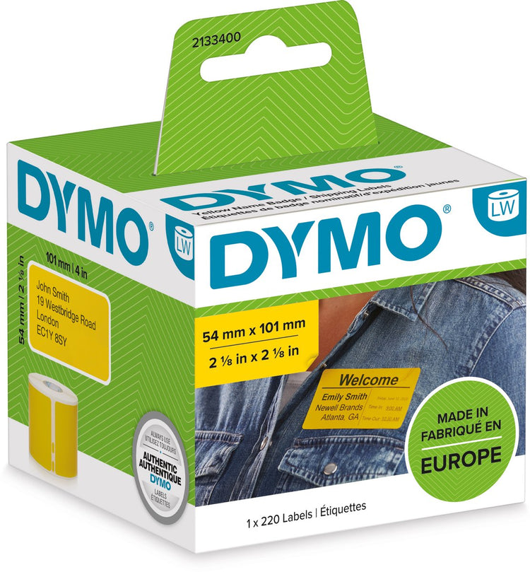 Dymo original labelwriter grandes étiquettes d’expédition cartes nominatives | 54 mm x 101 mm | noir sur jaune | rouleau de 220 étiquettes autocollantes | adapté aux imprimantes d'étiquettes labelwriter | fabriqué en europe