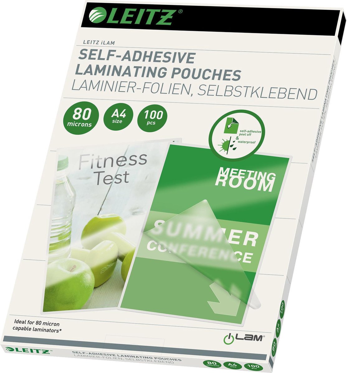 Leitz - pochettes de plastification - a4 - autocollantes - 80 microns - 100 pièces