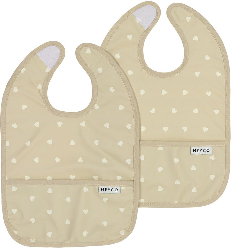 Bavoir Meyco baby sweet heart avec bac de collecte - pack de 2 - sable doux sable