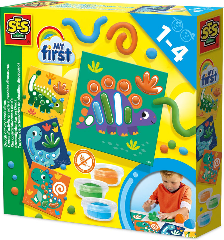 Ses creative - my first - argile avec cartes de devoirs - rouler, pétrir et façonner l'argile pour recréer des formes de dinosaures - y compris des cartes réutilisables - thème dinosaure - 1 à 4 ans