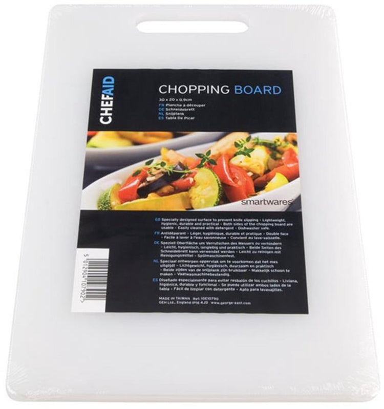 Chef Aid – planche à découper en plastique – 31 x 18 cm – antidérapante – double face – passe au lave-vaisselle – planche à découper hygiénique pour légumes, pain de viande – blanche