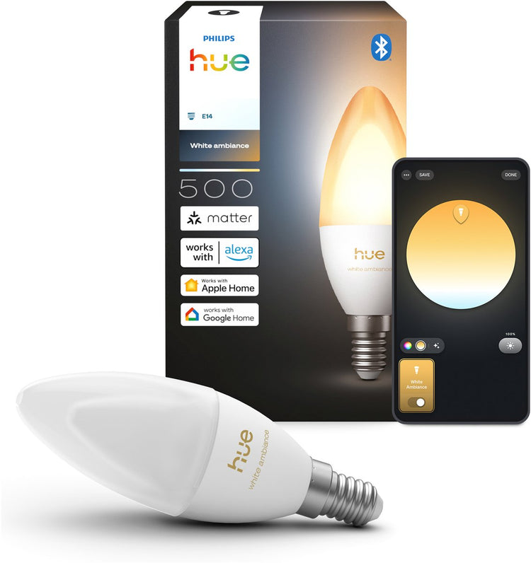Lampe bougie LED Philips Hue - culot E14 - contient 1 lampe - lumière blanche réglable - éclairage intelligent
