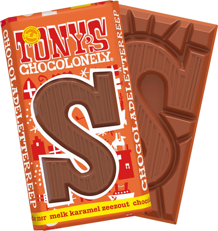 Tony's chocolonely - lettre en chocolat - sel de mer caramel au lait - Sinterklaas - cadeaux de chaussures - cadeau Sinterklaas - 180 grammes - chocolat belge équitable