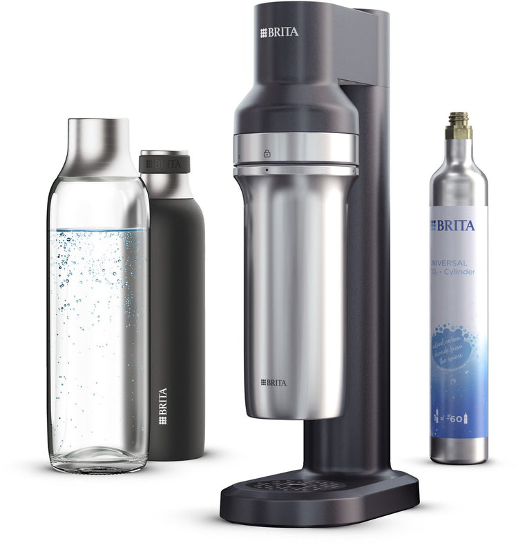 Brita - soda trio - machine à eau gazeuse - soda - noir - incl. 1 socle de bouteille, 1 cylindre de co2, 1 bouteille en verre, 1 petite bouteille en inox - avec cashback (uniquement en Belgique - jusqu'à 20€ remboursés)
