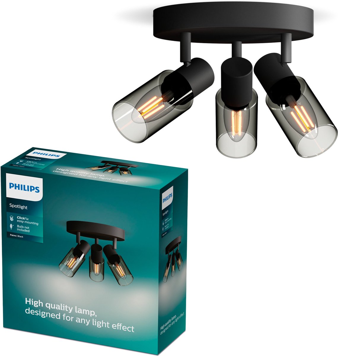 Philips LED Philips Palms spot - spot de plafond avec trois points lumineux - avec verre fumé - petit luminaire E14 - plaque de base ronde