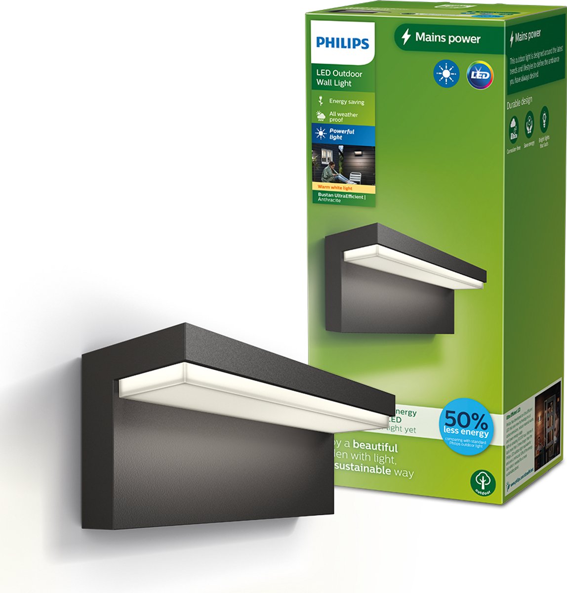 Philips LED Applique Philips Bustan - ultra efficace - anthracite - 3,8w