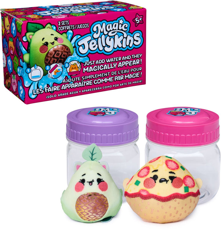 Magic Jellykins - Peluche surprise en pot 2 pièces - Jouet spongieux activé par l'eau avec transformation magique - Peluches surprise dans un emballage aveugle - 7,6 cm