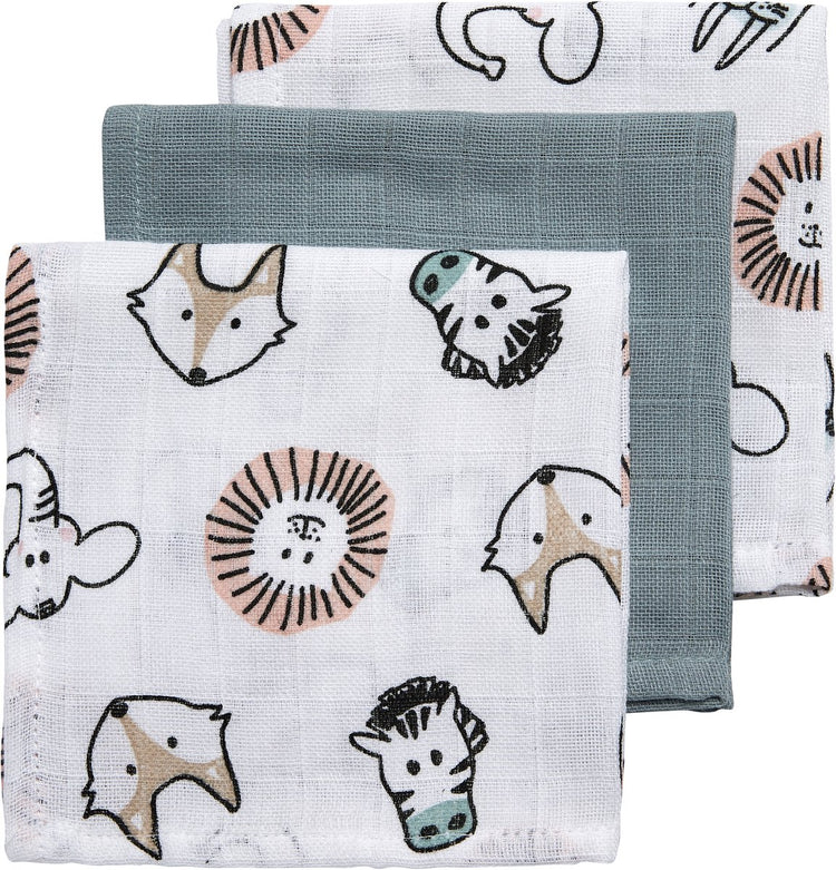 Lingettes buccales Meyco pour bébé animal - paquet de 3 - hydrophiles - multicolore - 30x30cm