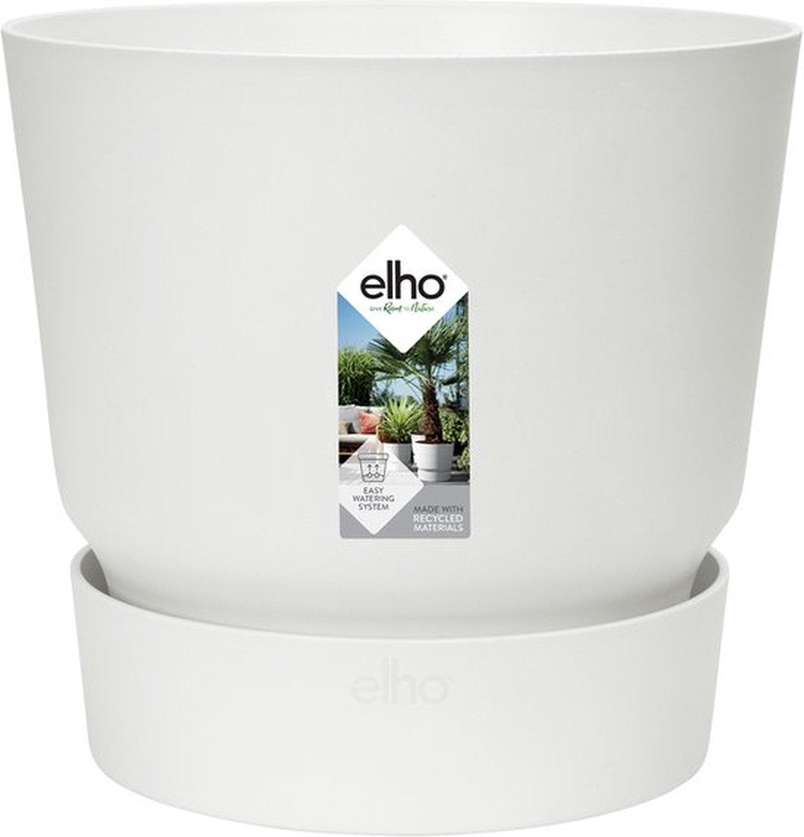 Elho greenville round 16 - pot de fleur d'extérieur avec réservoir d'eau - 100% plastique recyclé - ø 16 x h 15,3 cm - blanc
