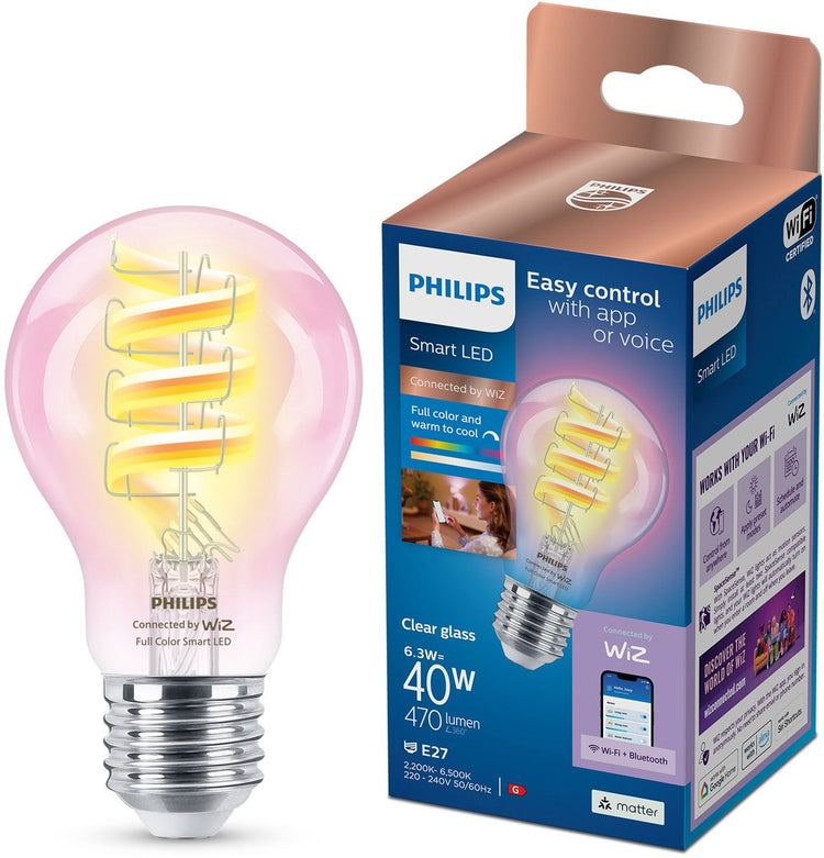 Philips led philips smart Lighting - lampe à filament - éclairage LED intelligent - lumière colorée et blanche - e27 - transparent - 40w - wi-fi