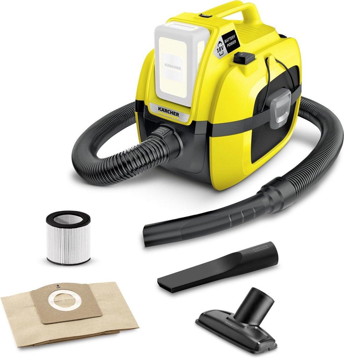 Aspirateur eau et poussière compact Kärcher wd 1 à batterie - 18 v - excl. batterie et chargeur - 7 litres - filtre à cartouche