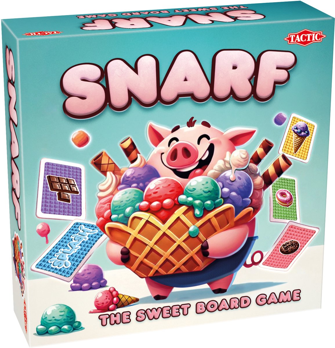 Tactic snarf - jeu de société - jeu de cartes stratégique - jeu familial - remplissez les magasins de bonbons et envoyez le cochon - cartes d'action, tactiques et rebondissements surprenants - 2 à 4 joueurs - à partir de 6 ans