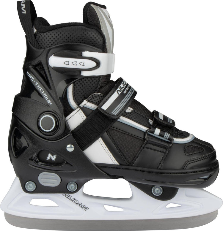 Patin de hockey sur glace Nijdam - réglable - botte semi-souple - noir - taille 29-32