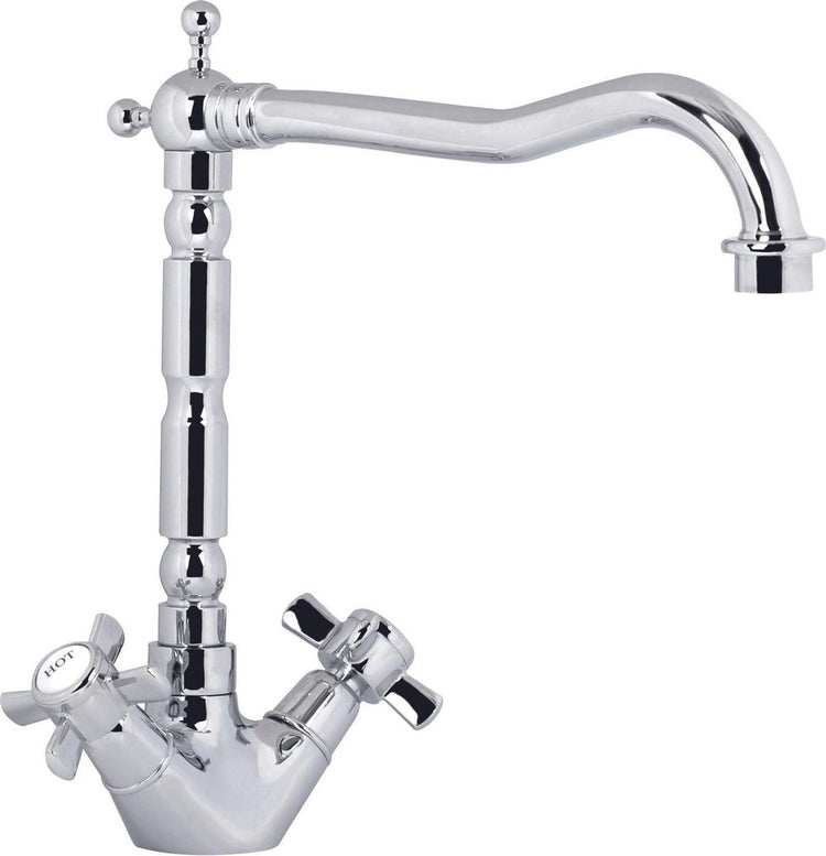 Robinet de cuisine Plieger James - robinet chromé - deux boutons - robinet de cuisine bec droit - robinet en laiton