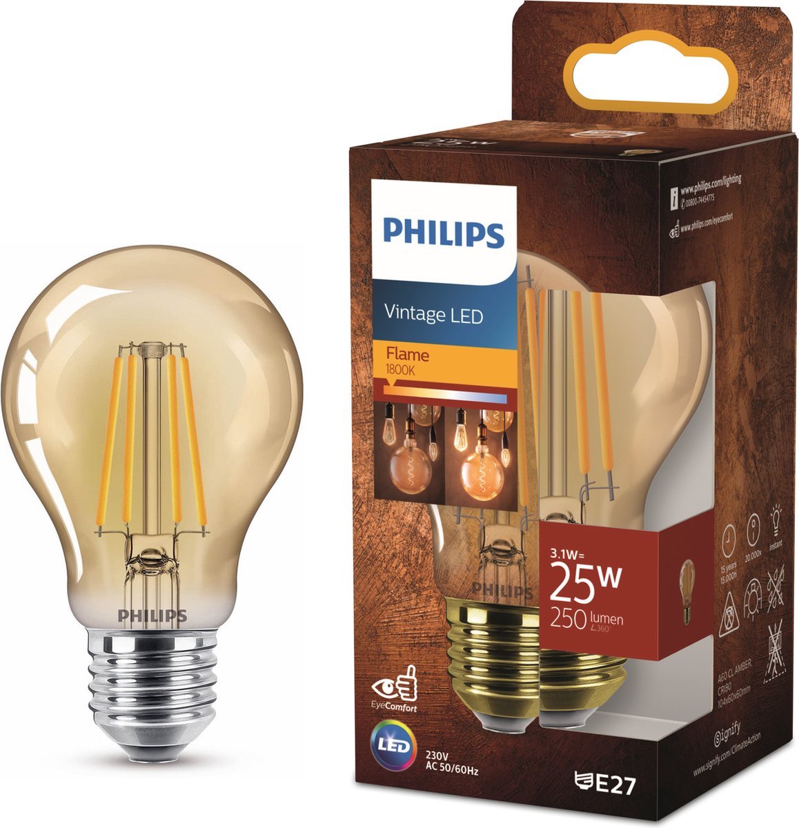 Lampe LED Philips or - 35 w - E27 - lumière blanc très chaud